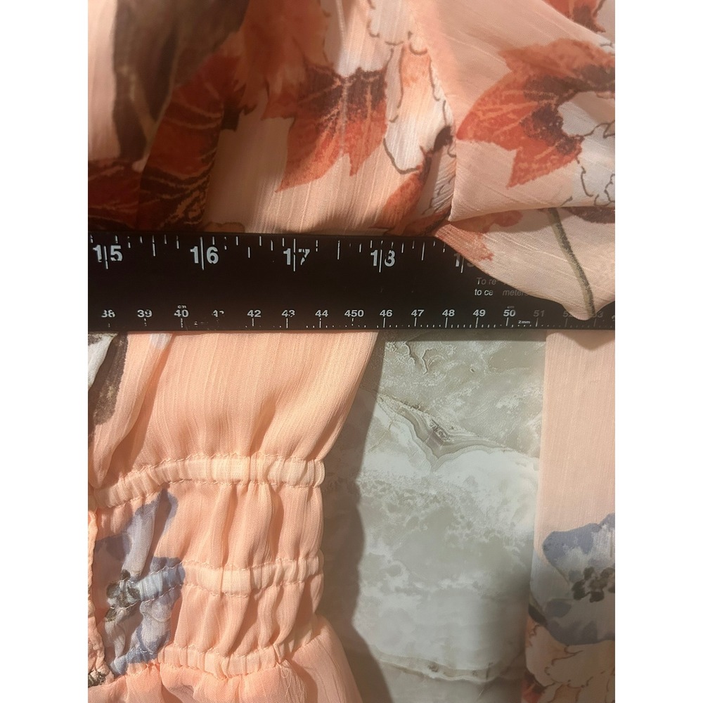 White House Black Market Romantic Blouse Orange Floral Smocked Top M 570359960 - Picture 6 of 7